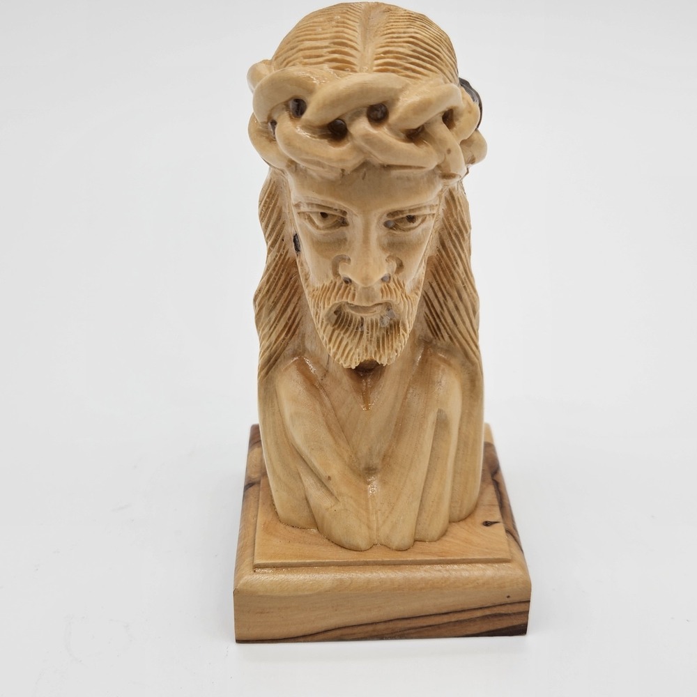 Hand-carved Olive Wood Bust Of Jesus Christ 5" Tall